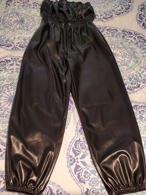 Black Faux Leather Jumpsuit - Riley & James